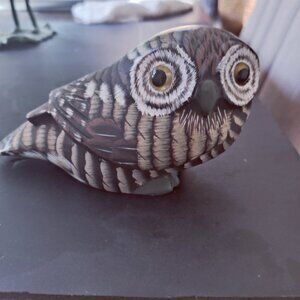Baby Owl. Wooden & Hand Painted. Glass Eyes & Green Painted Beak. A Quiet Friend
